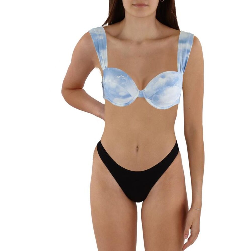 WeWoreWhat Blue Cloud Print Underwire Bikini Top with Black Bottom